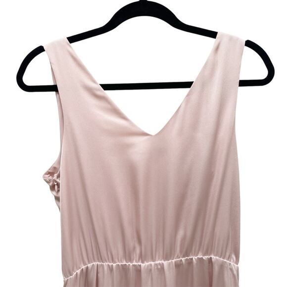GREAT JONES Ruffle Hourglass Dress Pink Satin Pleated Midi V-Neck Size 6 - Picture 6 of 9